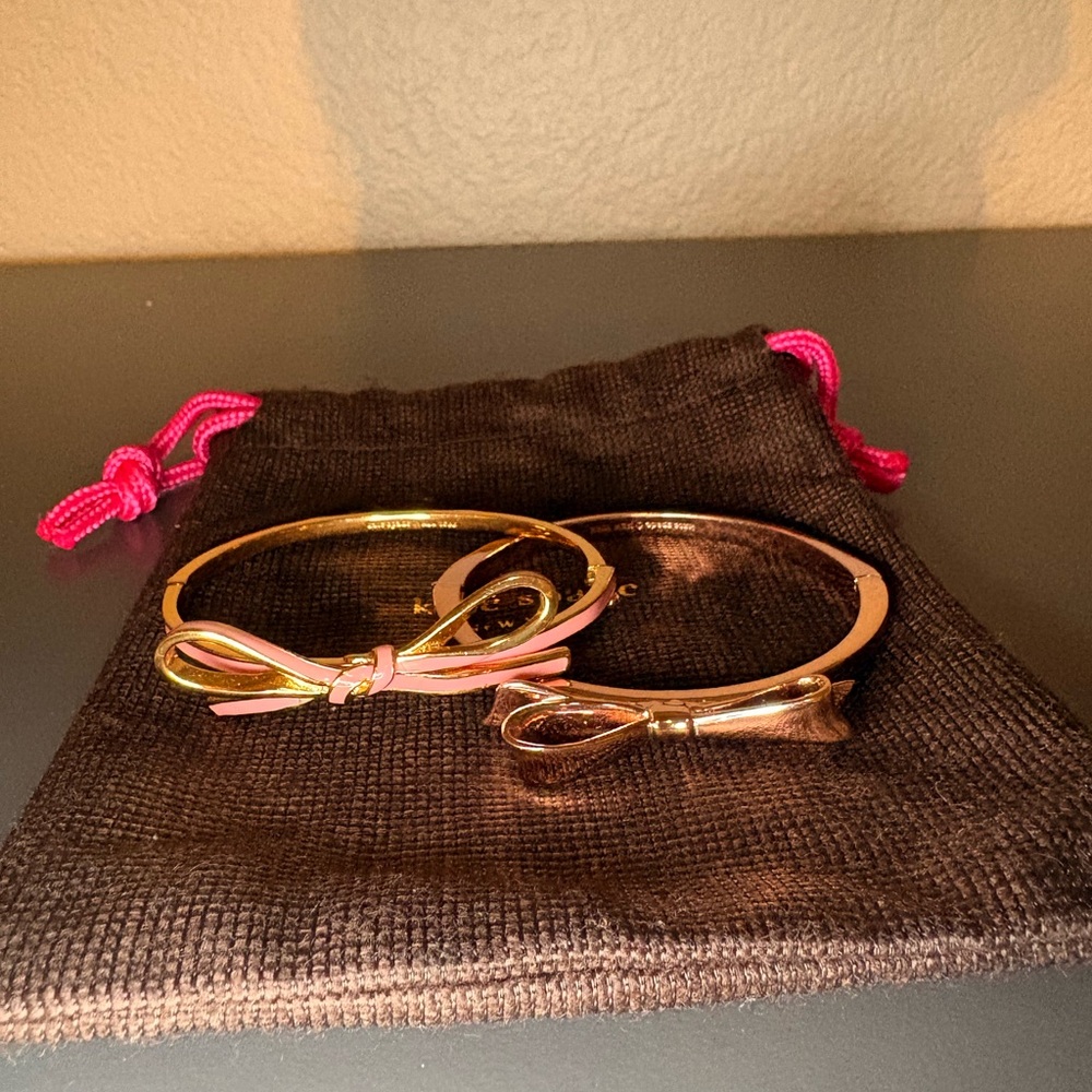 Elegant Gold and Pink Bow Bracelets